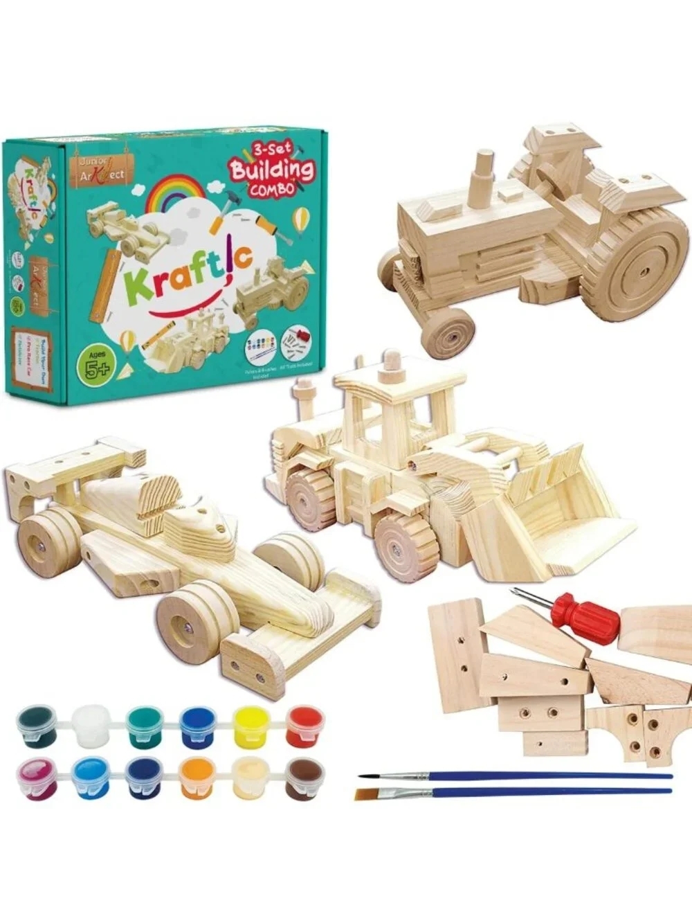 Woodworking Building Kit for Kids - 3 DIY Carpentry Projects: Tractor